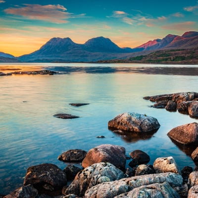 Dawn over Loch Bad a' Ghaill, Coigach, Scotland.