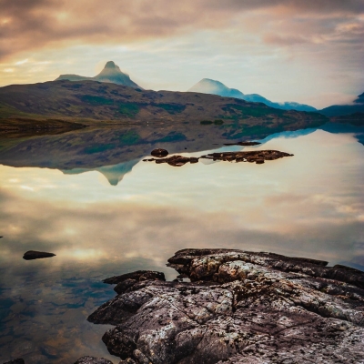 Loch Bad a' Ghaill, Stac Pollaidh and Cul Beag, Coigach, Scotland.