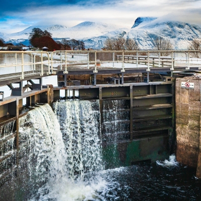 The Caledonian Canal lock gate at Corpach, Lochaber, Scotland.