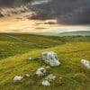 Dawn light on the rolling  Dales landscape near Pateley Bridge, Nidderdale, Yorkshire, England.