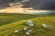 Dawn light on the rolling  Dales landscape near Pateley Bridge, Nidderdale, Yorkshire, England.
