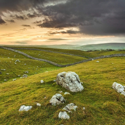 Dawn Light Rolling Dales Landscape Near Pateley Bridge Nidderdale Yorkshire England