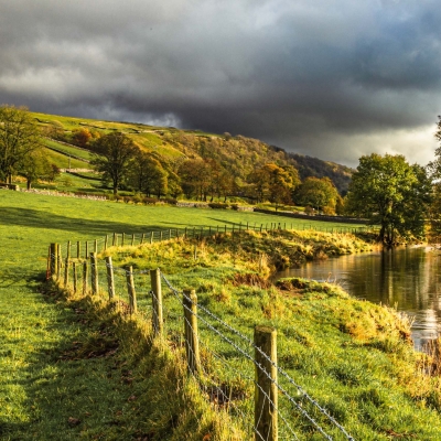 Fields Stone Barn Alongside River Wharfe Near Kettlewell Wharfedale Yorkshire Dales England