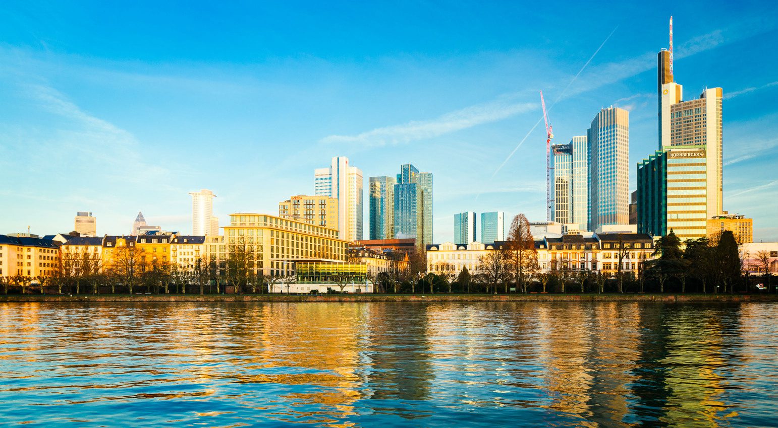 Early morning view of central Frankfurt am Main, Germany, from across the river. FF008