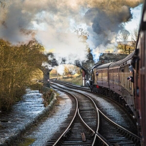 Train Approaching a bridge on the Keighley and Worth Valley Railway, Yorkshire, England Train Approaching a bridge on the Keighley and Worth Valley Railway, Yorkshire, England