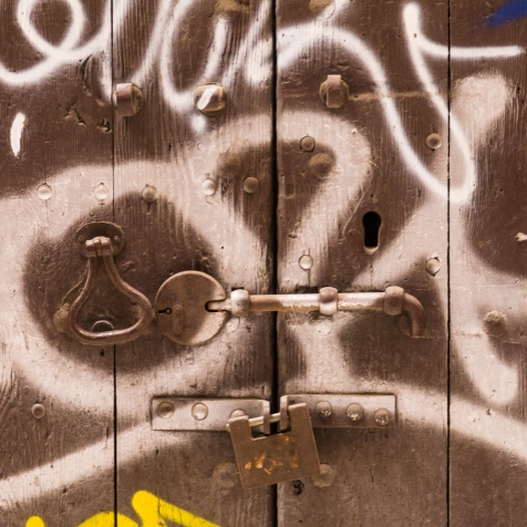 Graffitied door in Barcelona, Spain. BC001