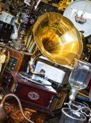 Old gramophone in an antique store at The Encants Vells, also known as the Mercat de Bellcaire, Barcelona, Spain.