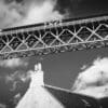 Train passing over the Forth Rail Bridge above North Queensferry, Fife.