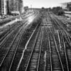 Railway lines approaching Dundee station, Dundee, Scotland, United Kingdom. DM012