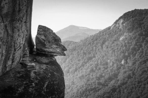 Monochrome image of Devil's Head Rock at Chimney Rock State Park, North Carolina, USA. CM004 Devil's Head Rock at Chimney Rock State Park, North Carolina, USA. CM004