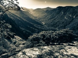 The view up Hickory Nut Gorge from Exclamation Point above Chimney Rock, North Carolina, USA. CM005