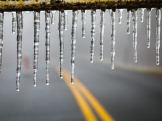 Icicles formed on a barrier across the Blue Ridge Parkway, near Spruce Pine, in North Carolina following an ice storm. NC019