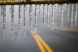 Icicles formed on a barrier across the Blue Ridge Parkway, near Spruce Pine, in North Carolina following an ice storm. NC019 Icicles formed on a barrier across the Blue Ridge Parkway, near Spruce Pine, in North Carolina following an ice storm. NC019