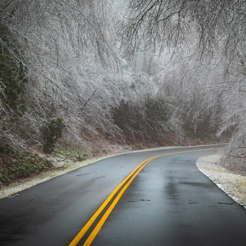 The Blue Ridge Parkway near Spruce Pine in North Carolina, after an ice storm. NC020