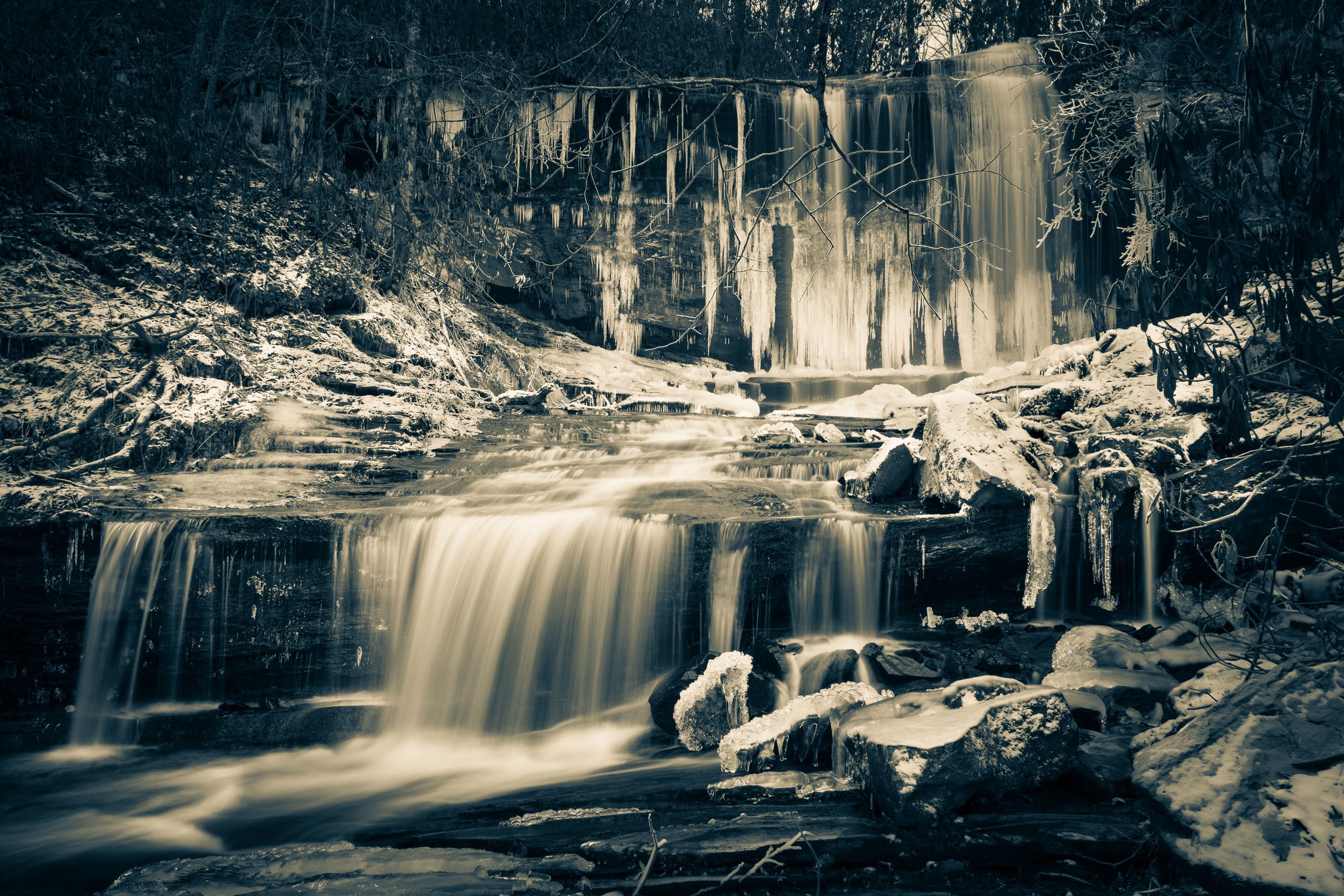 Frozen Grassy Creek Falls, Little Switzerland, North Carolina, USA.