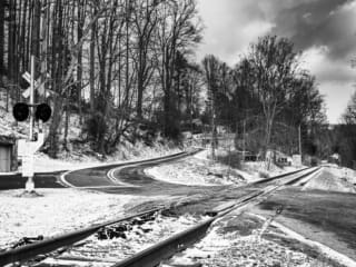 Railway crossing at Penland, North Carolina, USA. CM014