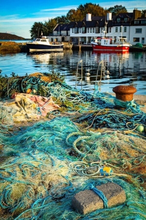 Piled nets and ropes, Roundstone harbour, Connemara, County Galway. IL005 Piled nets and ropes, Roundstone harbour, Connemara, County Galway. IL005