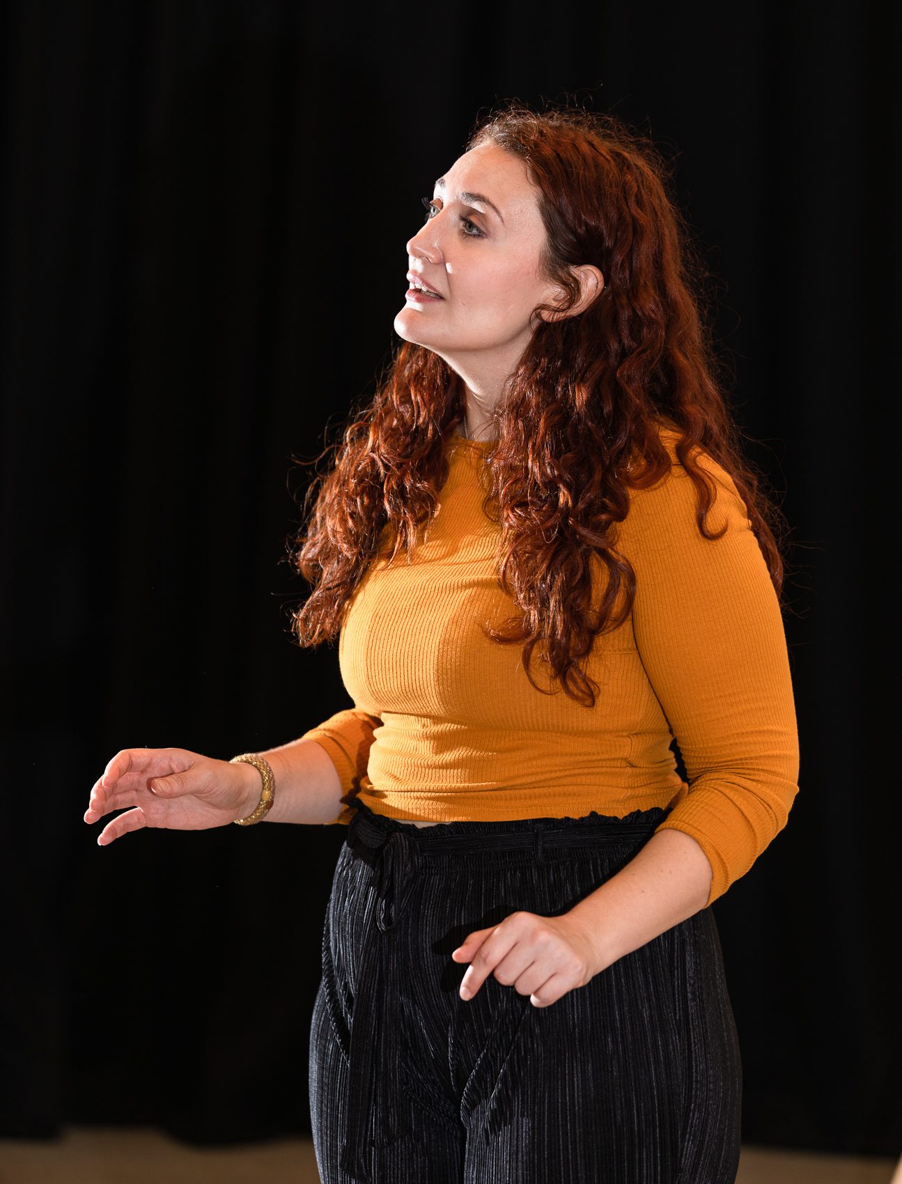 Lydia Davidson of Fearless Players rehearsing for 'Armour: A Herstory of the Scottish Bard'. FP006