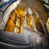 Fisheye view of internal stairway of the Sagrada Familia Basilica, Barcelona, Spain