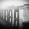 South end of the Tay Rail Bridge in mist.