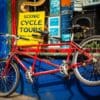 Tandem secured on street in Edinburgh, Scotland. EH013