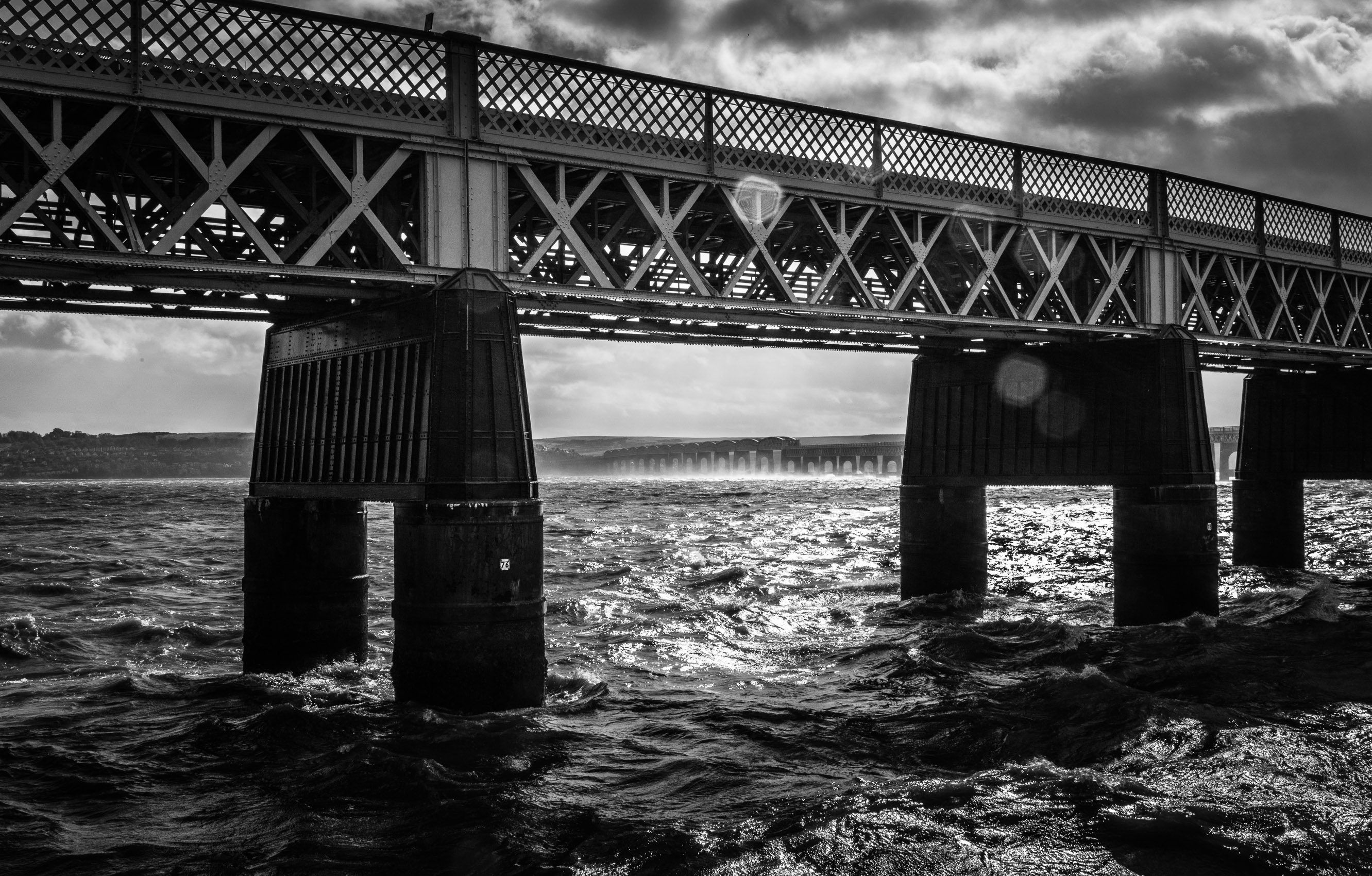 Rough water on the Firth of Tay by the Tay Rail Bridge, Dundee, Scotland, United Kingdom. the Firth of Tay around the Tay Rail Bridge, Dundee, Scotland. DD026