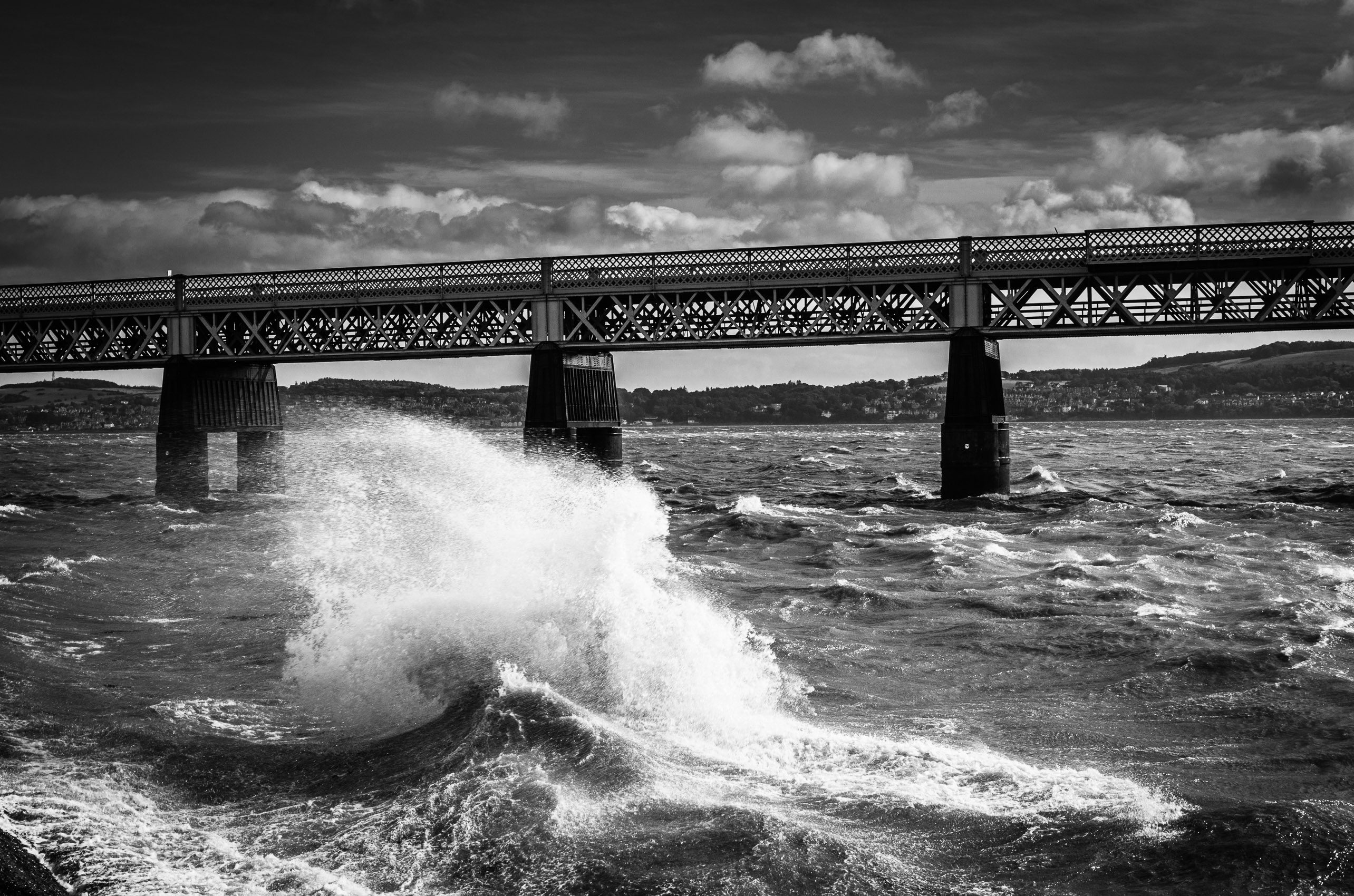 Rough water on the Firth of Tay by the Tay Rail Bridge, Dundee, Scotland, United Kingdom. the Firth of Tay around the Tay Rail Bridge, Dundee, Scotland. DD027