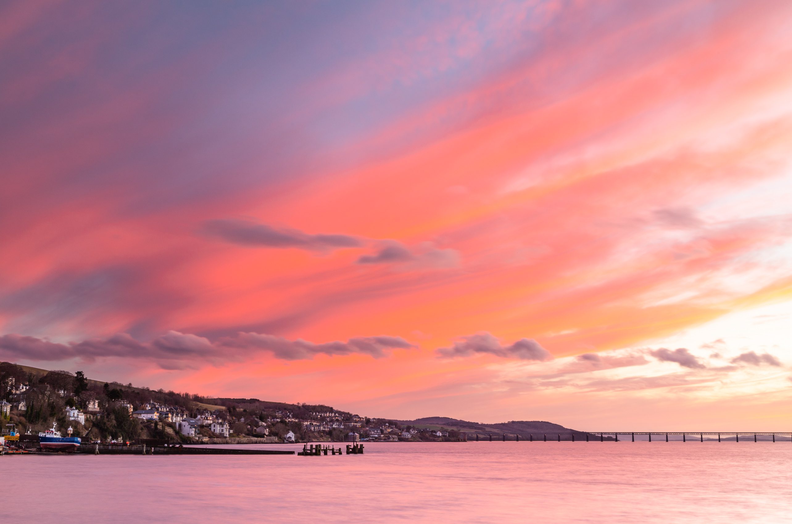 Long exposure image of dramatic sunset sky over Newport-on-Tay, Fife, Scotland. DD025