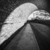 Fisheye view from under an arch of the Tay Railway Bridge, Wormit, Fife, Scotland.