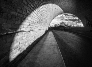 Fisheye view from under an arch of the Tay Railway Bridge, Wormit, Fife, Scotland. BS002