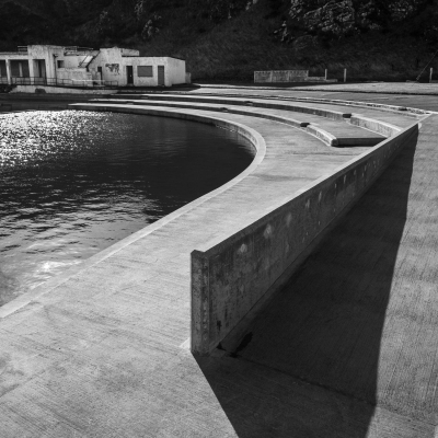 Abandoned outdoor swimming pool at Tarlair on the Moray Coast, Scotland.