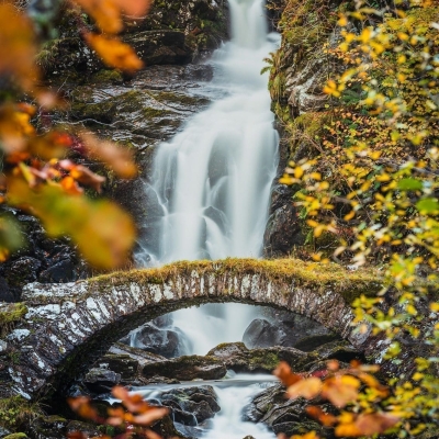 The Allt na Gob and packhorse bridge, Glen Lyon, Perthshire, Scotland.