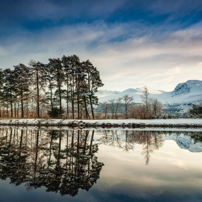 Ben Nevis and the Caledonian Canal at Banavie, Lochaber, Scotland.