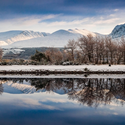 Ben Nevis and the Caledonian Canal at Banavie, Lochaber, Scotland.