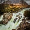 Buachaille Etive Mor and the Coupall Falls in spate, Glen Etive, Scotland. LR003