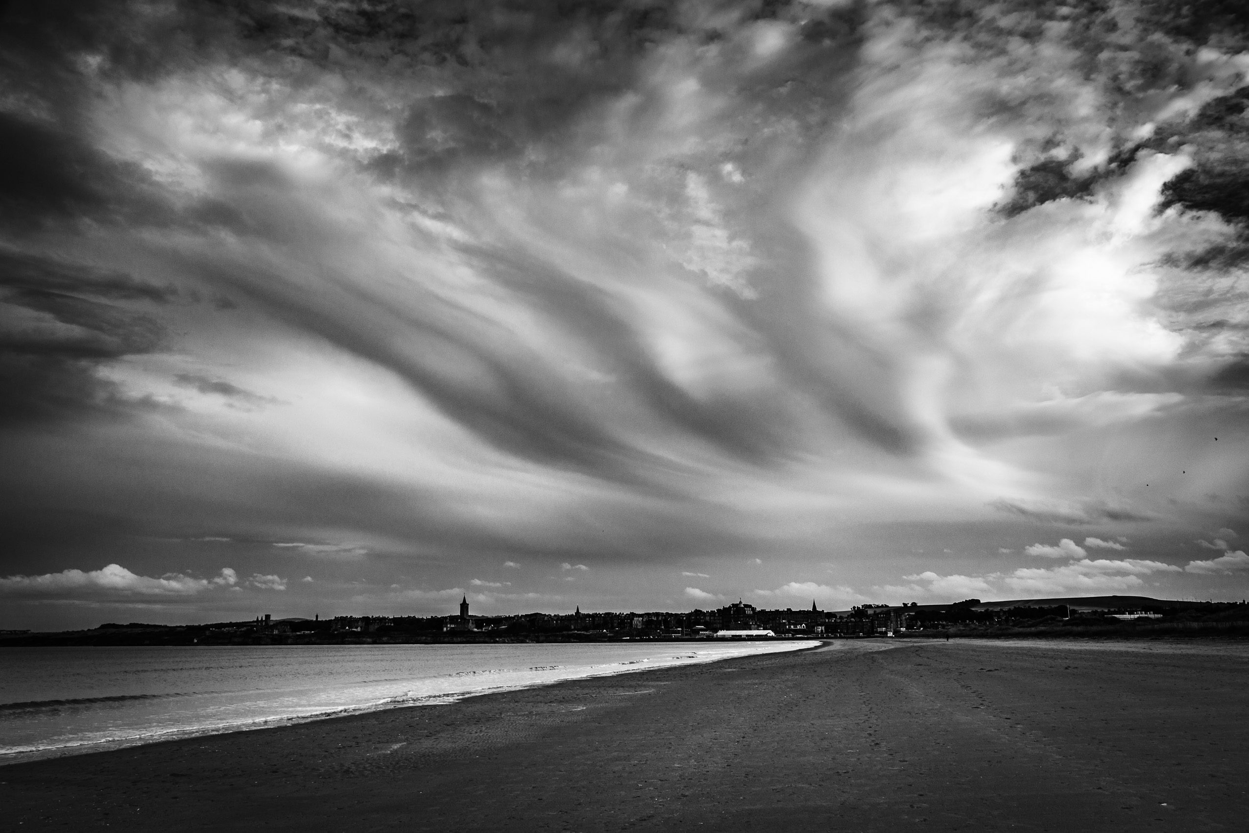 Cloud formation over the West Sands, St Andrews, Fife, Scotland.