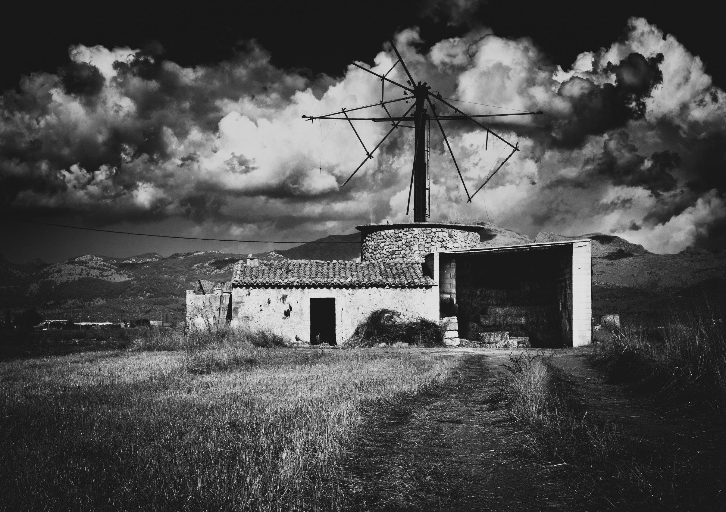 Derelict windmill, Mallorca, Balearic Islands, Spain.