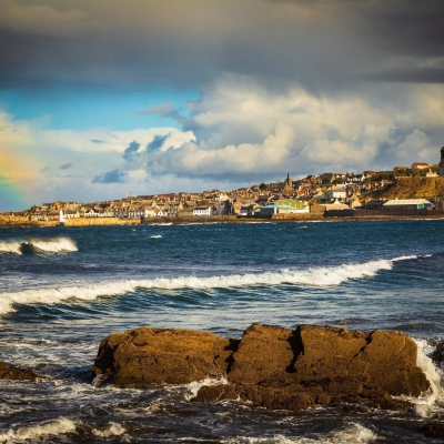 Rainbow over Macduff, Moray Coast, Scotland. NE001