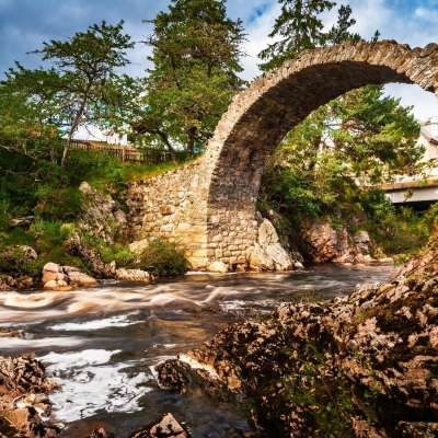 Old packhorse bridge at Carrbridge, Cairngorms National Park, Scotland.