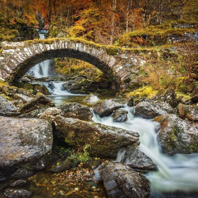 The packhorse bridge over the Allt na Gob, Glen Lyon, Perthshire, Scotland.