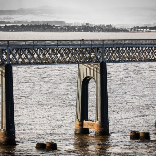 The Tay Rail Bridge and background snowstorm from Wormit, Fife, Scotland. DD110