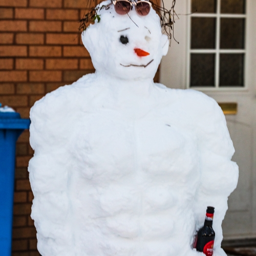 Mrs Snowman's husband, showing off his six-pack(s) outside his house on Thomson Street, Dundee, Scotland. DD125