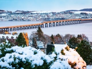 The Tay Railway Bridge at dusk from western Dundee, Scotland. DD123