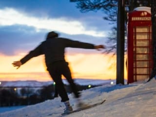 Snowboarding at dusk on Magdalen Green, Dundee, Scotland. DD127