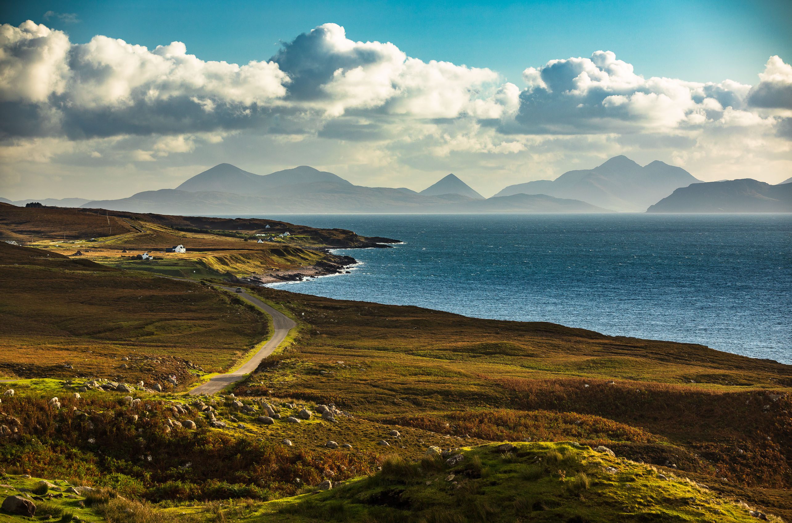 The Coast of Applecross and the Cuillins of Skye from near Cuaig, Scotland. AP032