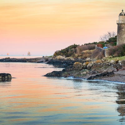 The disused Tayport East Lighthouse at dusk. Firth of Tay, Scotland
