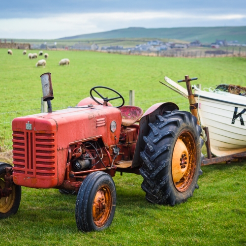 Tractor and fishing boat at Birsay, Mainland, Orkney Islands OR033