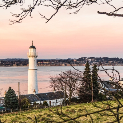 Tayport West Lighthouse at dusk, Fife, Scotland
