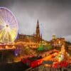 Giant Ferris Wheel and other attractions in Princes Street Gardens on New Years Day, Edinburgh, Scotland,  EH007
