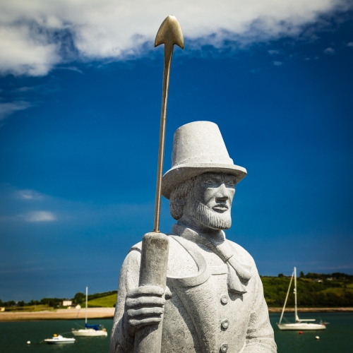 Statue of Captain Ahab, from the novel Moby Dick by Herman Melville, at Youghal Harbour. BW001